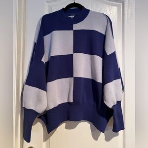 Free People Easy Street Checkered Tunic Oversized Blue Gray Cozy Cotton Blend XS